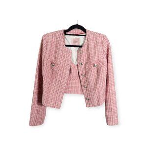 NWT Guess Alara Jacket Matching Tweed Set Pink SZ S Blazer and Crop Tank Top